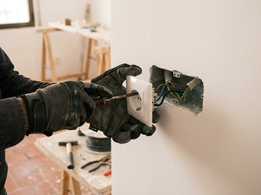 Instalación de un enchufe nuevo por un electricista en Sant Feliu de Llobregat